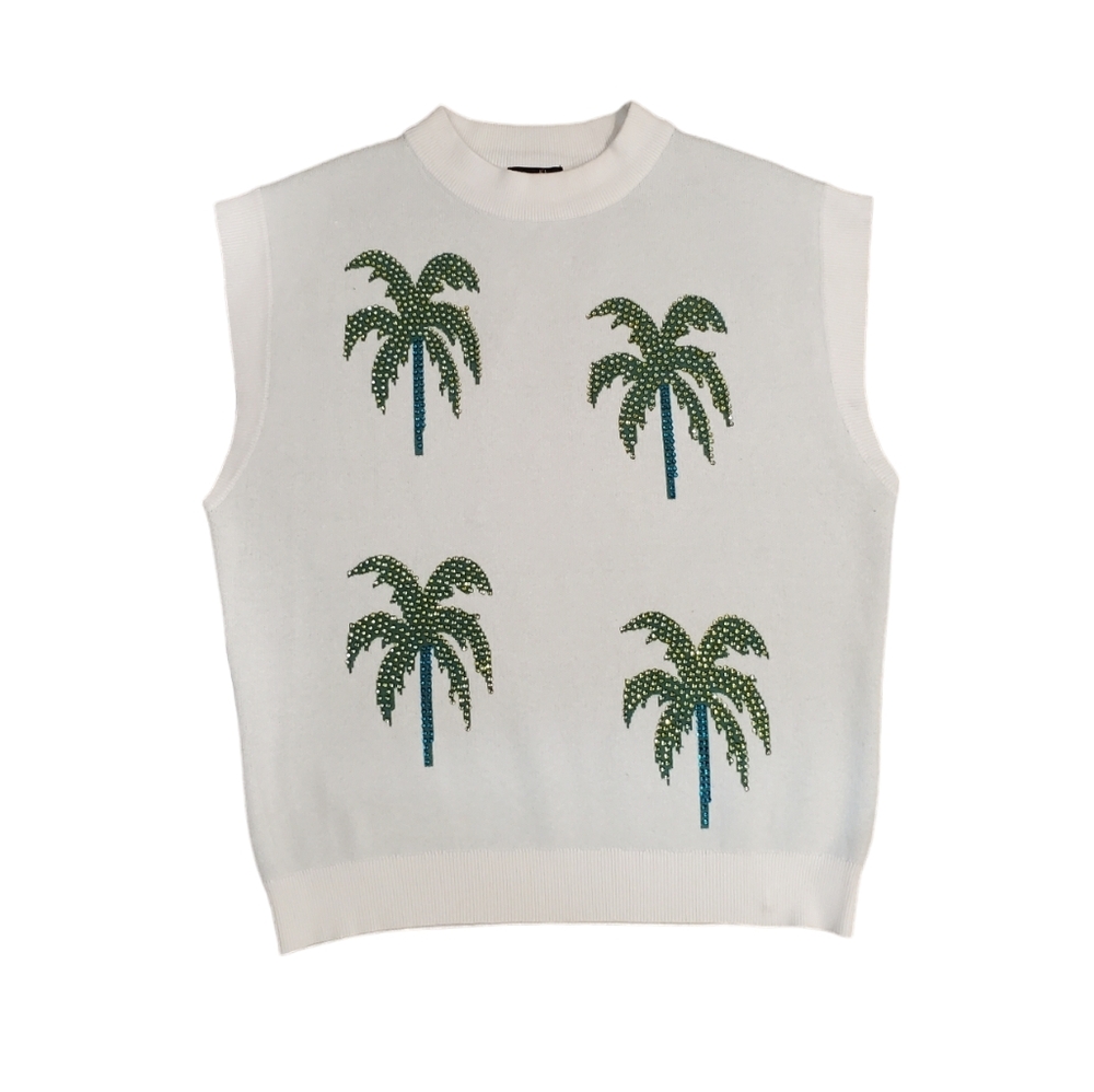 Ontwelfth Sweater Vest Womens Size XLarge Green Rhinestone Palms Pullover Vest - Picture 11 of 11